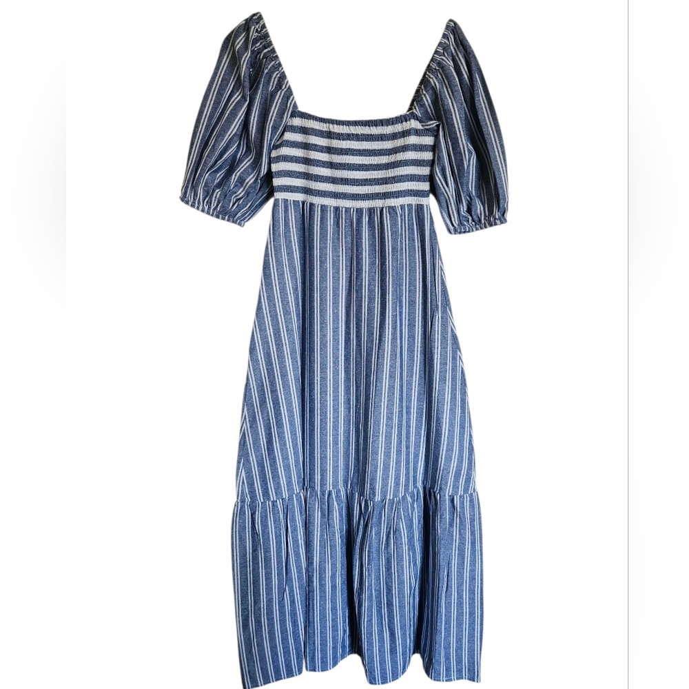 Emerson Fry Blue & White Striped Square-Neck Midi Dress - Picture 3 of 9